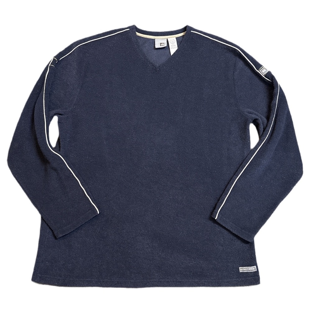 Y2K QUIKSILVER men's navy/white embroidered fleece crewneck, XL.
